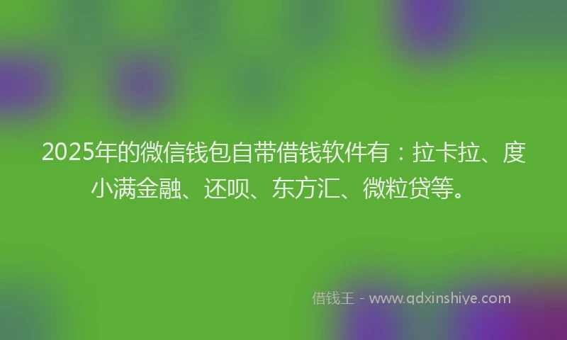 2025年的微信钱包自带借钱软件有：拉卡拉、度小满金融、还呗、东方汇、微粒贷等。
