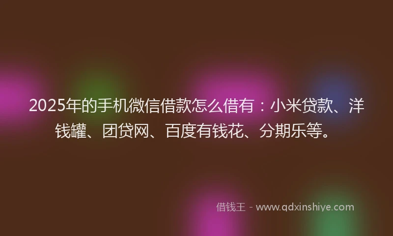 2025年的手机微信借款怎么借有：小米贷款、洋钱罐、团贷网、百度有钱花、分期乐等。