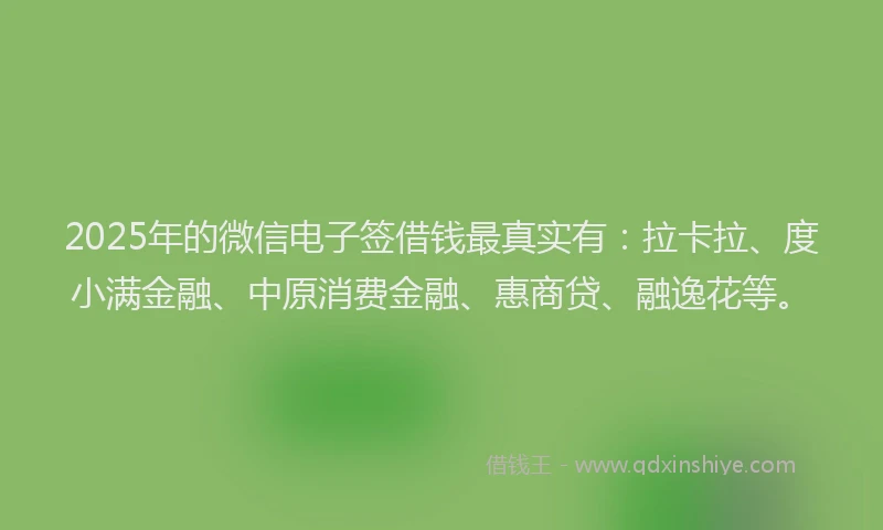 2025年的微信电子签借钱最真实有：拉卡拉、度小满金融、中原消费金融、惠商贷、融逸花等。