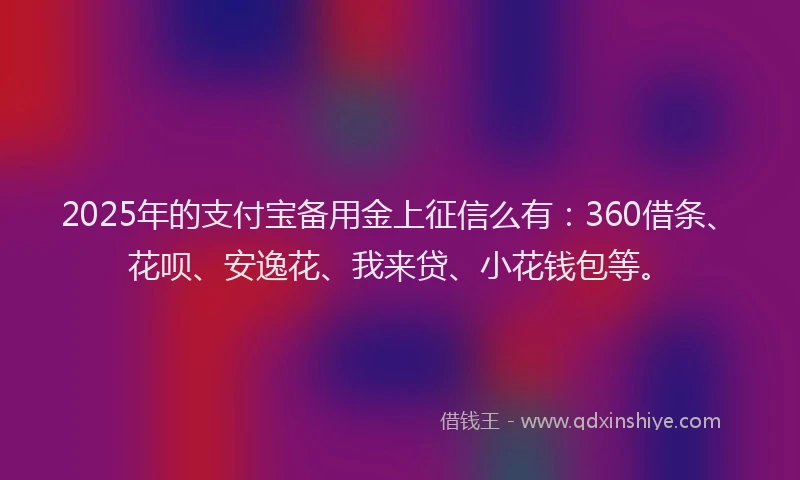 2025年的支付宝备用金上征信么有：360借条、花呗、安逸花、我来贷、小花钱包等。