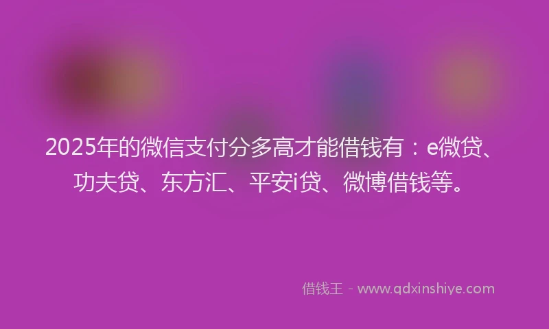 2025年的微信支付分多高才能借钱有：e微贷、功夫贷、东方汇、平安i贷、微博借钱等。