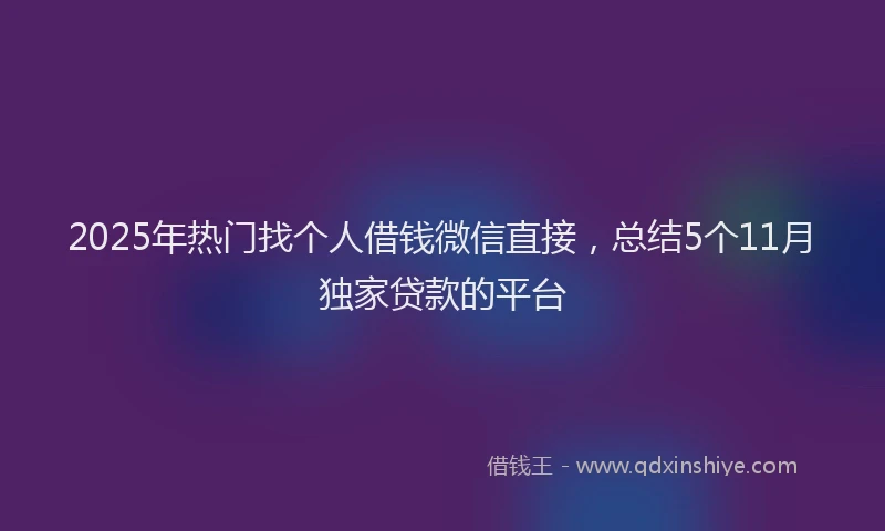 2025年热门找个人借钱微信直接，总结5个11月独家贷款的平台