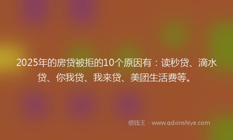 2025年的房贷被拒的10个原因有：读秒贷、滴水贷、你我贷、我来贷、美团生活费等。