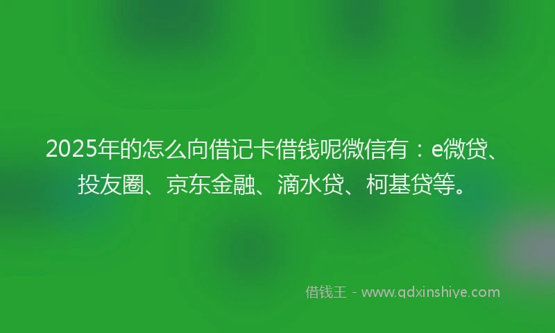 2025年的怎么向借记卡借钱呢微信有：e微贷、投友圈、京东金融、滴水贷、柯基贷等。