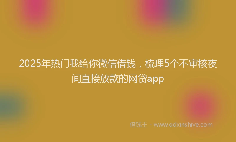 2025年热门我给你微信借钱，梳理5个不审核夜间直接放款的网贷app