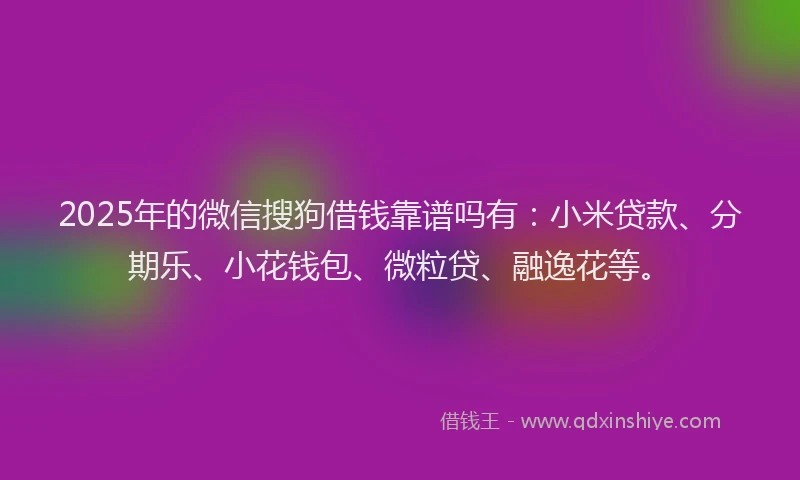 2025年的微信搜狗借钱靠谱吗有：小米贷款、分期乐、小花钱包、微粒贷、融逸花等。