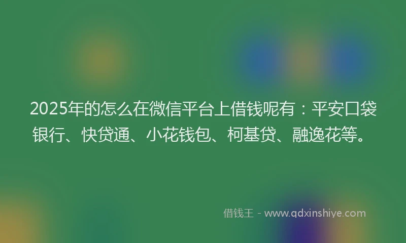 2025年的怎么在微信平台上借钱呢有：平安口袋银行、快贷通、小花钱包、柯基贷、融逸花等。