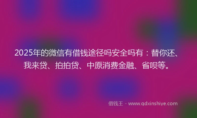 2025年的微信有借钱途径吗安全吗有：替你还、我来贷、拍拍贷、中原消费金融、省呗等。