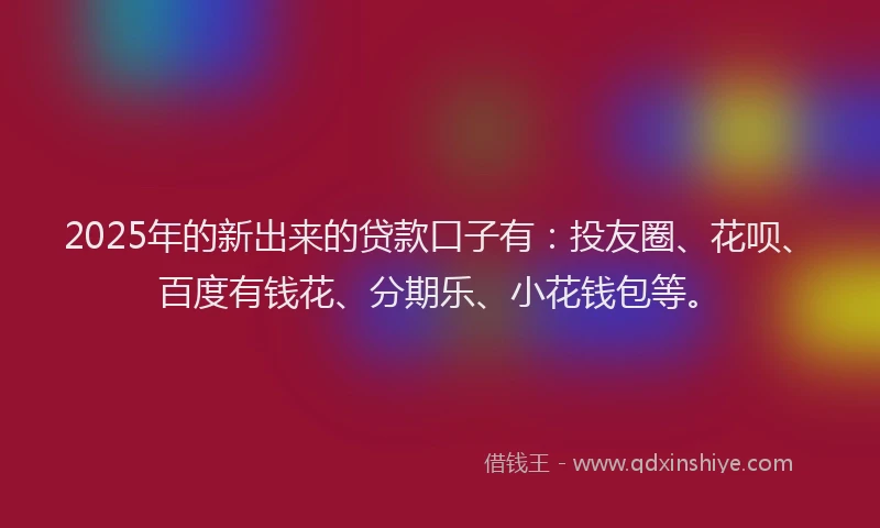 2025年的新出来的贷款口子有：投友圈、花呗、百度有钱花、分期乐、小花钱包等。