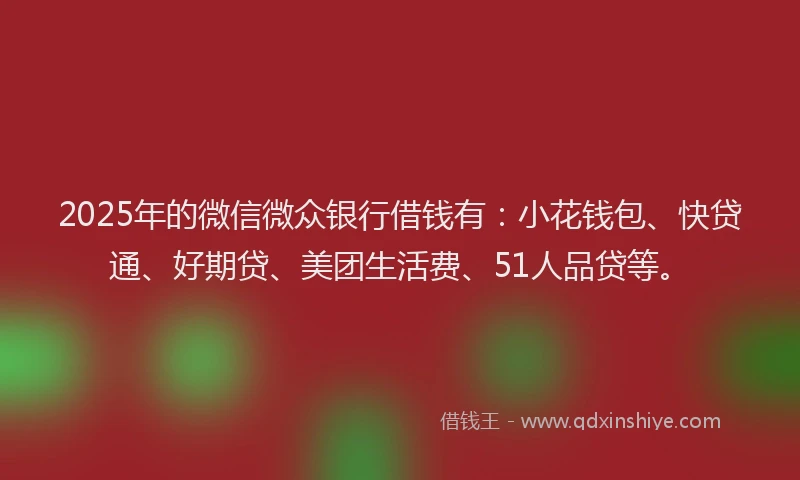 2025年的微信微众银行借钱有：小花钱包、快贷通、好期贷、美团生活费、51人品贷等。