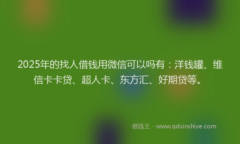 2025年的找人借钱用微信可以吗有：洋钱罐、维信卡卡贷、超人卡、东方汇、好期贷等。