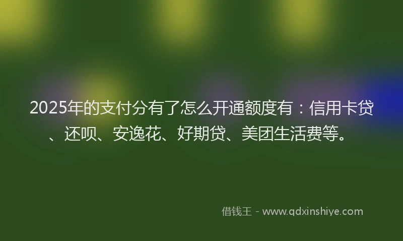 2025年的支付分有了怎么开通额度有：信用卡贷、还呗、安逸花、好期贷、美团生活费等。