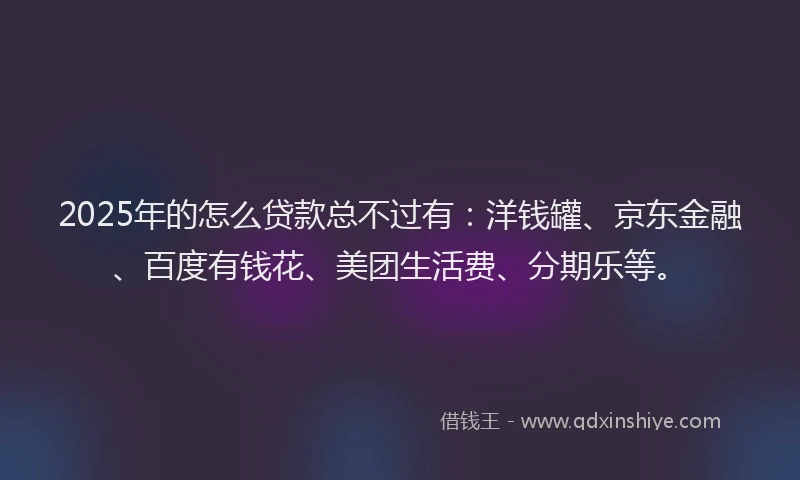 2025年的怎么贷款总不过有：洋钱罐、京东金融、百度有钱花、美团生活费、分期乐等。