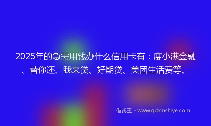 2025年的急需用钱办什么信用卡有：度小满金融、替你还、我来贷、好期贷、美团生活费等。