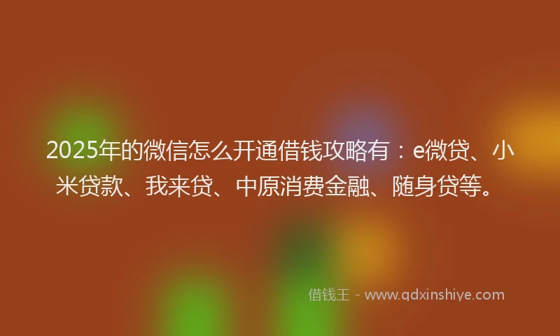 2025年的微信怎么开通借钱攻略有：e微贷、小米贷款、我来贷、中原消费金融、随身贷等。