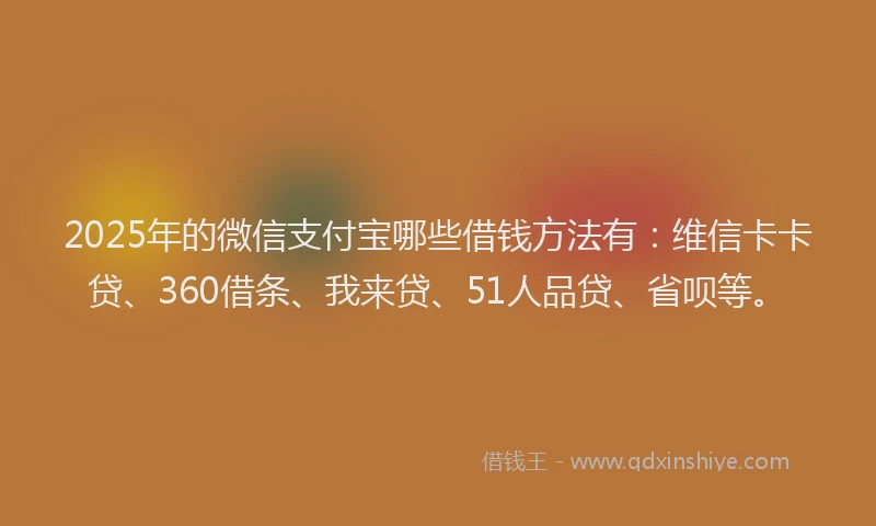 2025年的微信支付宝哪些借钱方法有：维信卡卡贷、360借条、我来贷、51人品贷、省呗等。