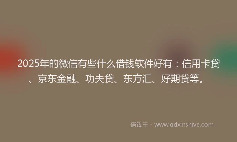 2025年的微信有些什么借钱软件好有：信用卡贷、京东金融、功夫贷、东方汇、好期贷等。