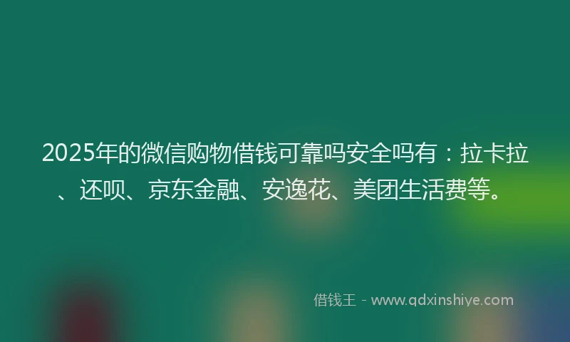 2025年的微信购物借钱可靠吗安全吗有：拉卡拉、还呗、京东金融、安逸花、美团生活费等。