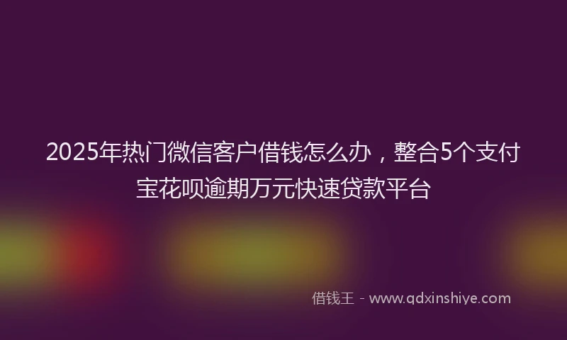 2025年热门微信客户借钱怎么办，整合5个支付宝花呗逾期万元快速贷款平台