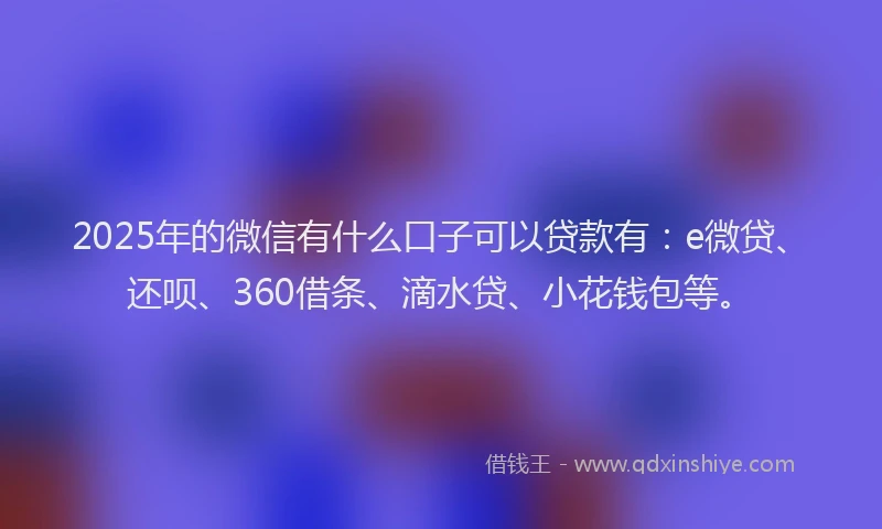2025年的微信有什么口子可以贷款有：e微贷、还呗、360借条、滴水贷、小花钱包等。