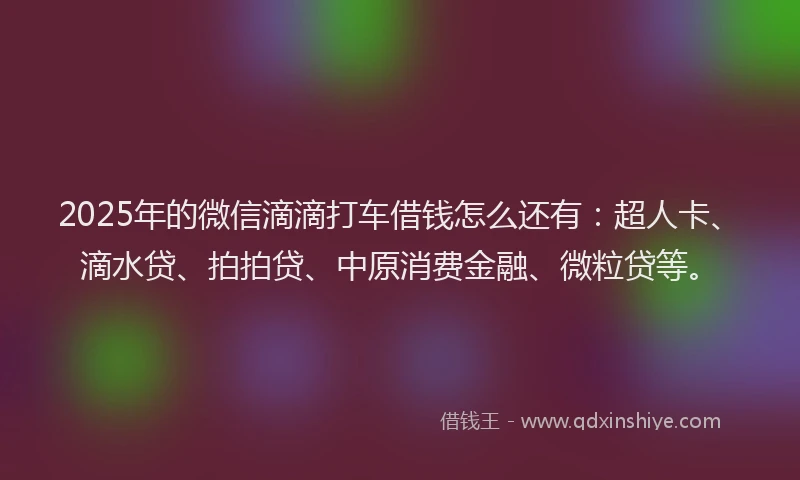 2025年的微信滴滴打车借钱怎么还有：超人卡、滴水贷、拍拍贷、中原消费金融、微粒贷等。