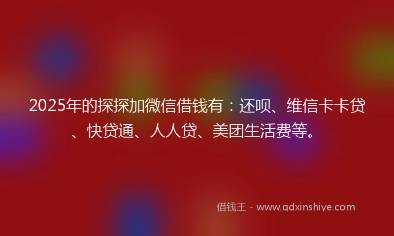 2025年的探探加微信借钱有：还呗、维信卡卡贷、快贷通、人人贷、美团生活费等。