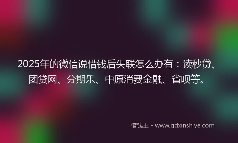 2025年的微信说借钱后失联怎么办有：读秒贷、团贷网、分期乐、中原消费金融、省呗等。