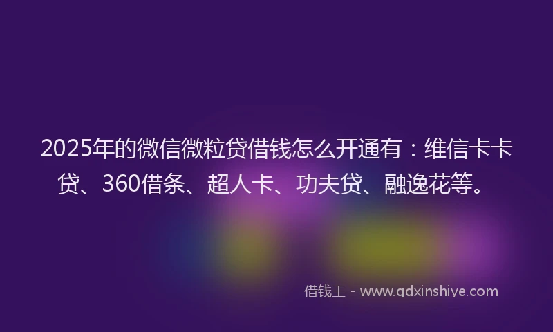 2025年的微信微粒贷借钱怎么开通有：维信卡卡贷、360借条、超人卡、功夫贷、融逸花等。
