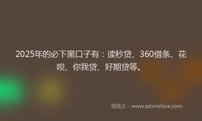 2025年的必下黑口子有：读秒贷、360借条、花呗、你我贷、好期贷等。
