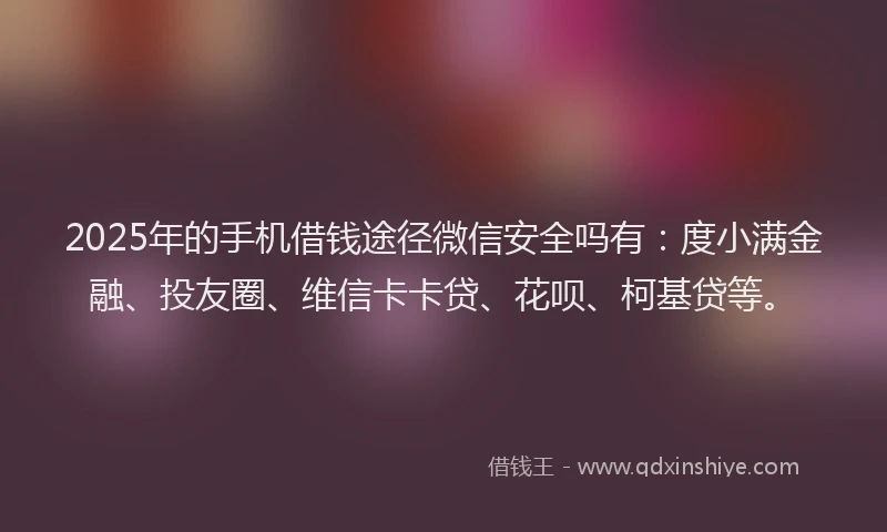 2025年的手机借钱途径微信安全吗有：度小满金融、投友圈、维信卡卡贷、花呗、柯基贷等。