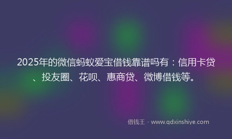 2025年的微信蚂蚁爱宝借钱靠谱吗有：信用卡贷、投友圈、花呗、惠商贷、微博借钱等。