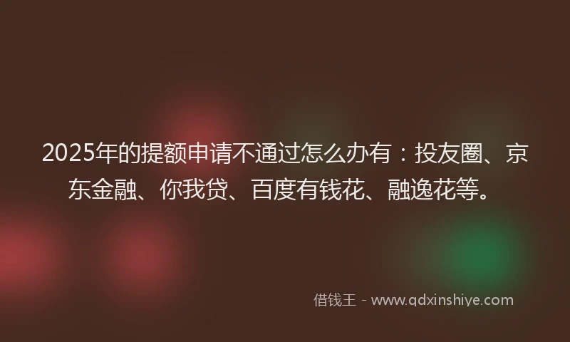 2025年的提额申请不通过怎么办有：投友圈、京东金融、你我贷、百度有钱花、融逸花等。