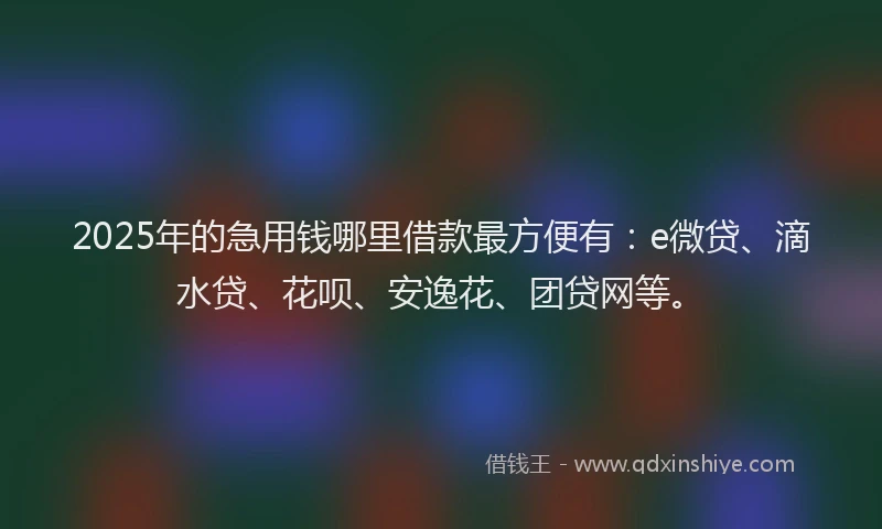 2025年的急用钱哪里借款最方便有：e微贷、滴水贷、花呗、安逸花、团贷网等。