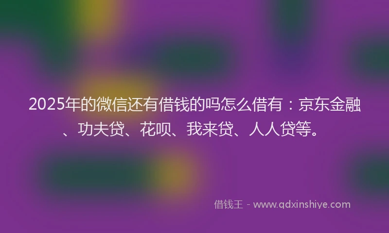 2025年的微信还有借钱的吗怎么借有：京东金融、功夫贷、花呗、我来贷、人人贷等。
