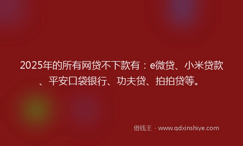 2025年的所有网贷不下款有：e微贷、小米贷款、平安口袋银行、功夫贷、拍拍贷等。