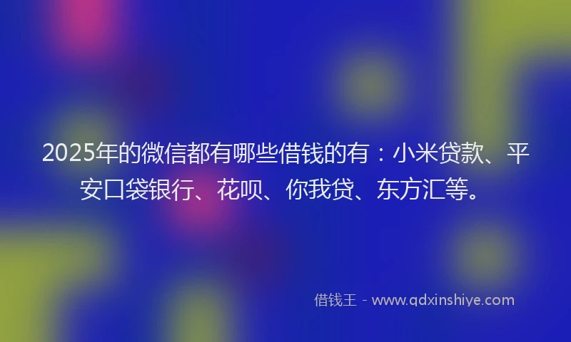 2025年的微信都有哪些借钱的有：小米贷款、平安口袋银行、花呗、你我贷、东方汇等。