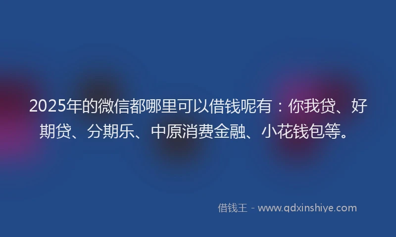2025年的微信都哪里可以借钱呢有：你我贷、好期贷、分期乐、中原消费金融、小花钱包等。