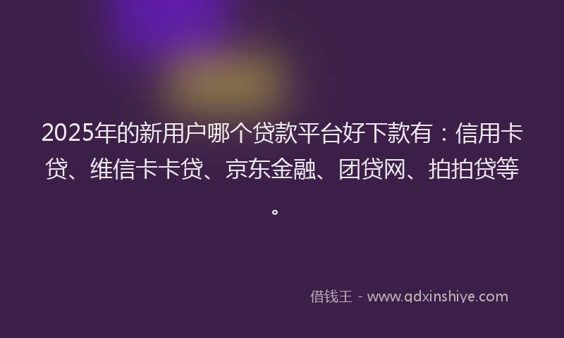 2025年的新用户哪个贷款平台好下款有：信用卡贷、维信卡卡贷、京东金融、团贷网、拍拍贷等。