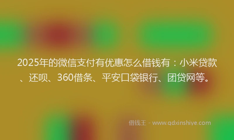 2025年的微信支付有优惠怎么借钱有：小米贷款、还呗、360借条、平安口袋银行、团贷网等。