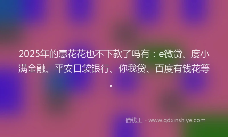 2025年的惠花花也不下款了吗有：e微贷、度小满金融、平安口袋银行、你我贷、百度有钱花等。