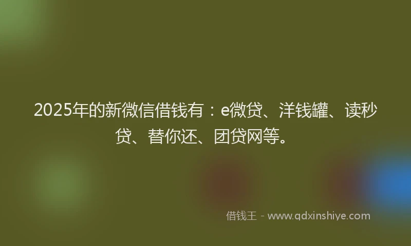 2025年的新微信借钱有：e微贷、洋钱罐、读秒贷、替你还、团贷网等。
