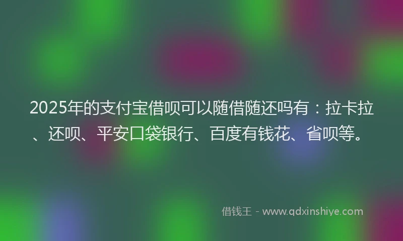 2025年的支付宝借呗可以随借随还吗有：拉卡拉、还呗、平安口袋银行、百度有钱花、省呗等。