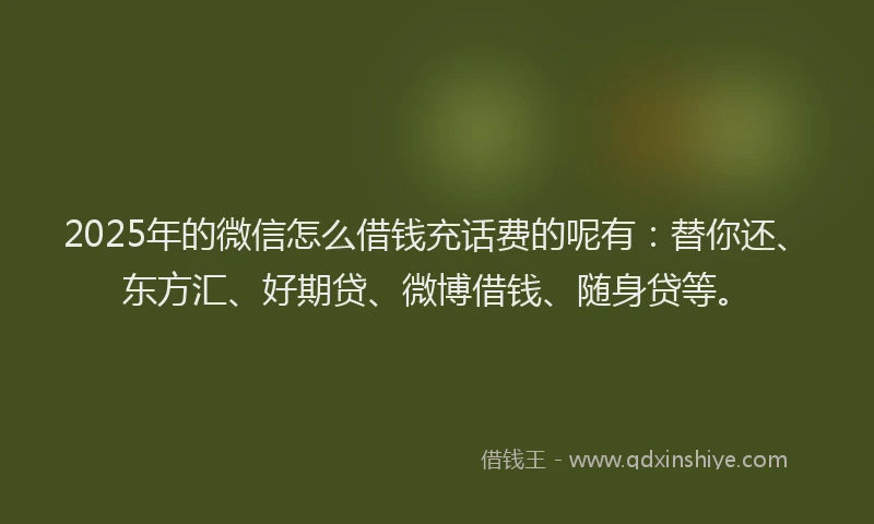 2025年的微信怎么借钱充话费的呢有：替你还、东方汇、好期贷、微博借钱、随身贷等。