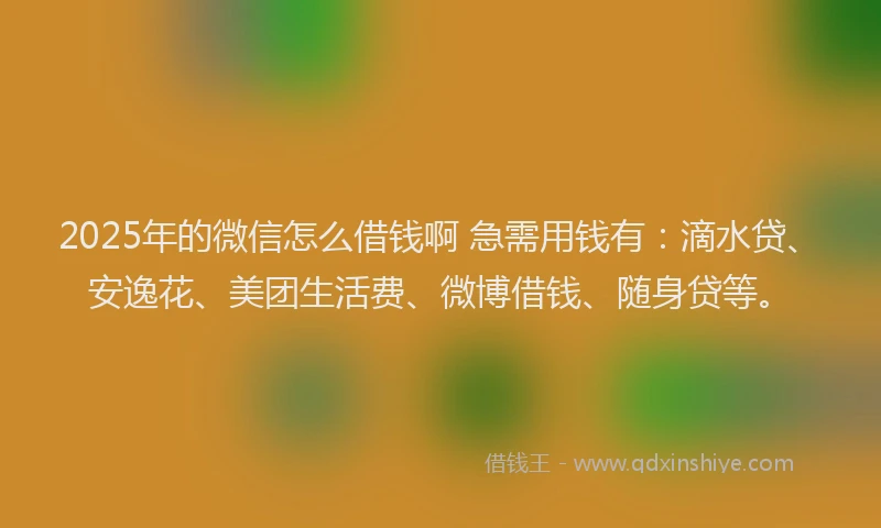 2025年的微信怎么借钱啊 急需用钱有：滴水贷、安逸花、美团生活费、微博借钱、随身贷等。