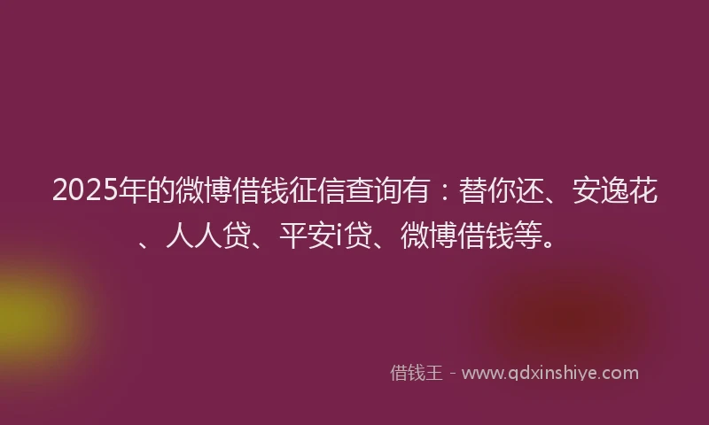 2025年的微博借钱征信查询有：替你还、安逸花、人人贷、平安i贷、微博借钱等。
