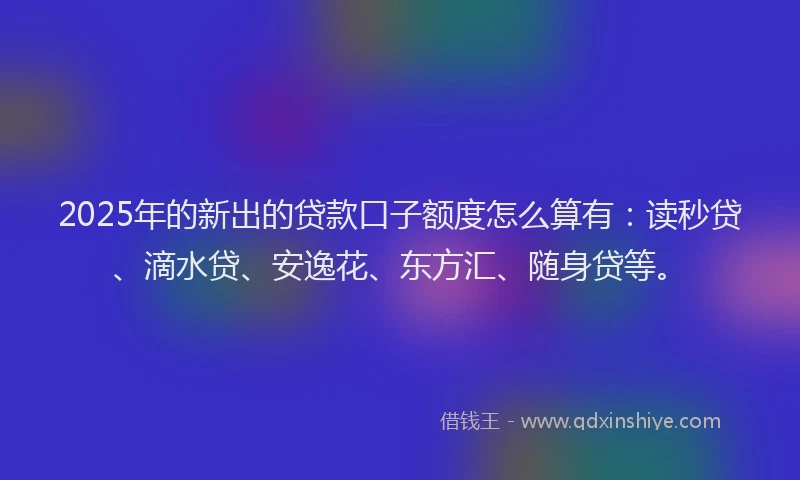 2025年的新出的贷款口子额度怎么算有：读秒贷、滴水贷、安逸花、东方汇、随身贷等。