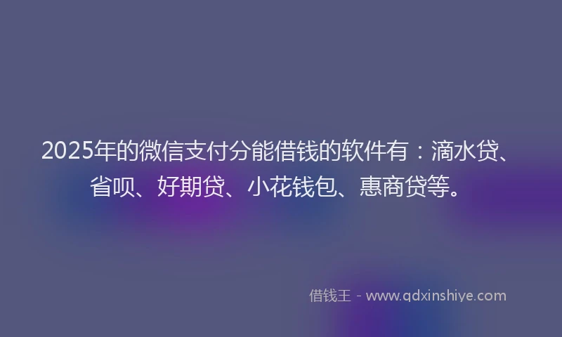 2025年的微信支付分能借钱的软件有：滴水贷、省呗、好期贷、小花钱包、惠商贷等。