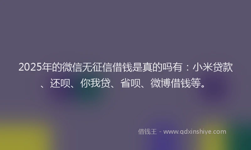 2025年的微信无征信借钱是真的吗有：小米贷款、还呗、你我贷、省呗、微博借钱等。