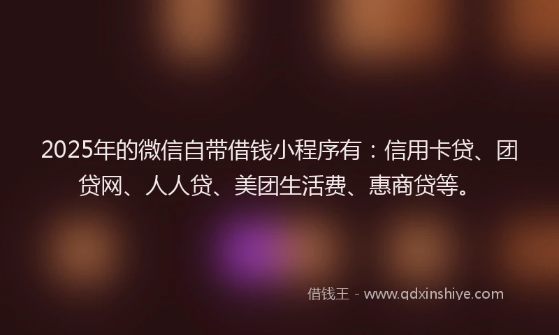 2025年的微信自带借钱小程序有：信用卡贷、团贷网、人人贷、美团生活费、惠商贷等。