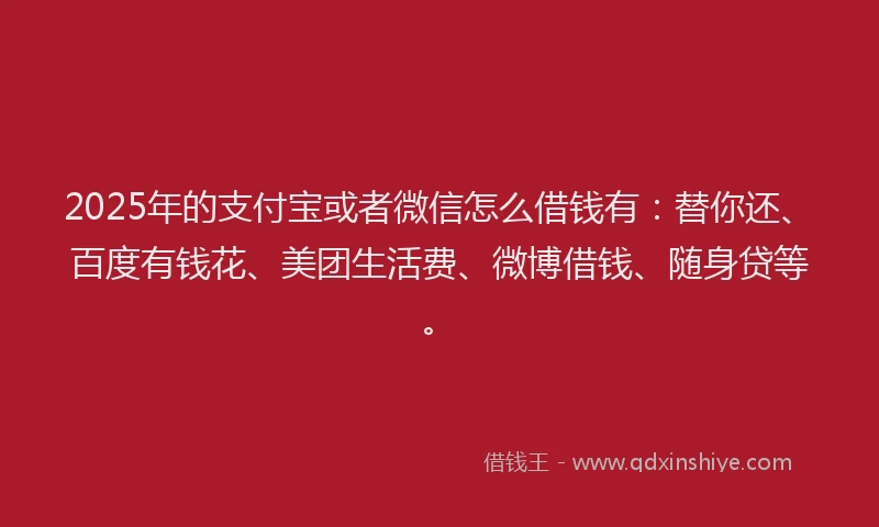 2025年的支付宝或者微信怎么借钱有：替你还、百度有钱花、美团生活费、微博借钱、随身贷等。